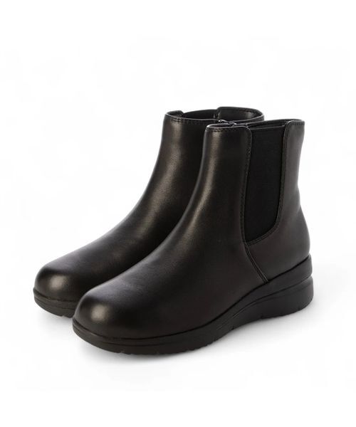 Atelier / アトリエ ブーツ（ショート丈） | 【3E】ヒールアップサイドゴアショートブーツ（ブラック）