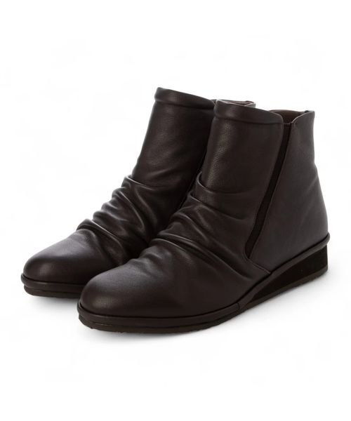 Atelier / アトリエ ブーツ（ショート丈） | 【3E】晴雨兼用ギャザーデザインショートブーツ（ダークブラウン）