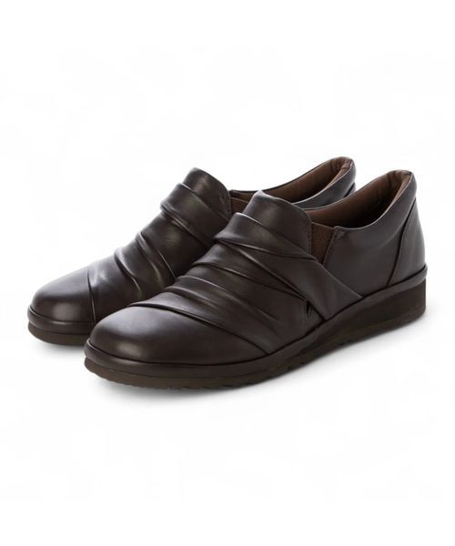 Atelier / アトリエ フラットシューズ | 【3E】スクエアトゥドレープスリッポン （ダークブラウン）