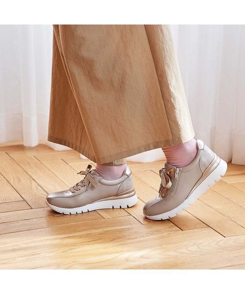 Atelier / アトリエ スニーカー | 【3E】ファスナー付き厚底スニーカー（ベージュコンビ）