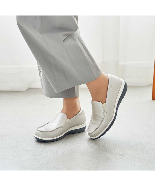 Atelier / アトリエ フラットシューズ | 【軽量】【3E】厚底モカシンシューズ（シルバー）