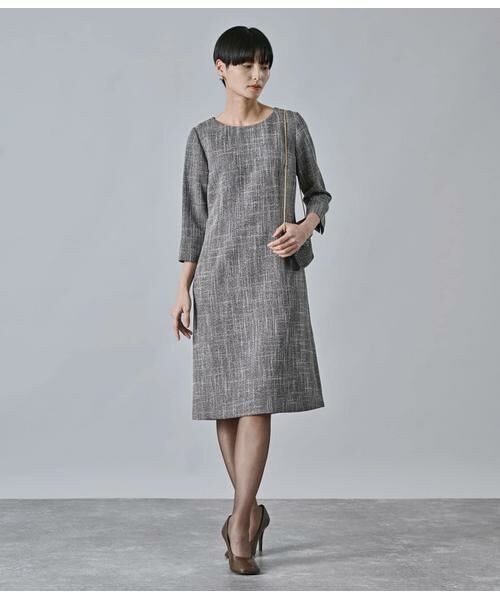 Atraer / アトラエル ミニ丈・ひざ丈ワンピース | チャンキーツィード 7分袖Aラインワンピース | 詳細5