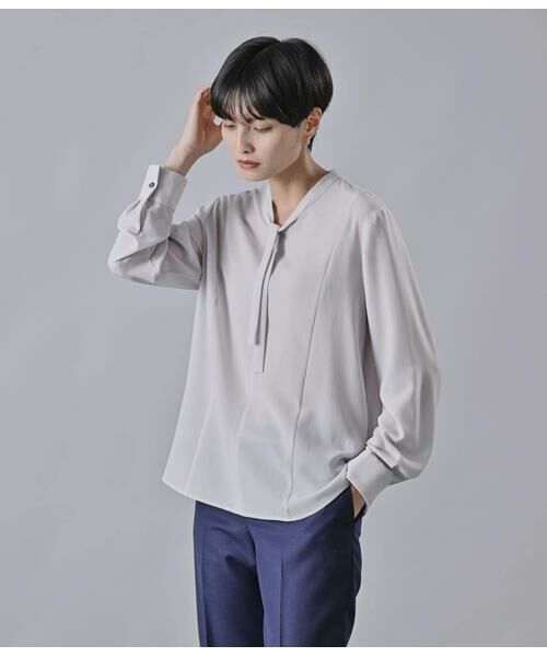 Atraer / アトラエル シャツ・ブラウス | シフォンストレッチ 身頃切り替えボウタイブラウス | 詳細9