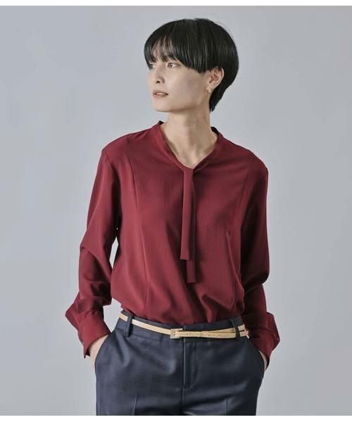 Atraer/アトラエル シフォンストレッチ 身頃切り替えボウタイブラウス ワイン 9号 Atraer/アトラエル シフォンストレッチ 身頃切り替えボウタイブラウス ワイン 9号