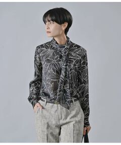 Atraer / アトラエル シャツ・ブラウス | サテン楊柳オーキッドプリント アシンメトリースカーフ風ブラウス