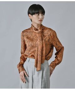 Atraer / アトラエル シャツ・ブラウス | サテン楊柳オーキッドプリント アシンメトリースカーフ風ブラウス