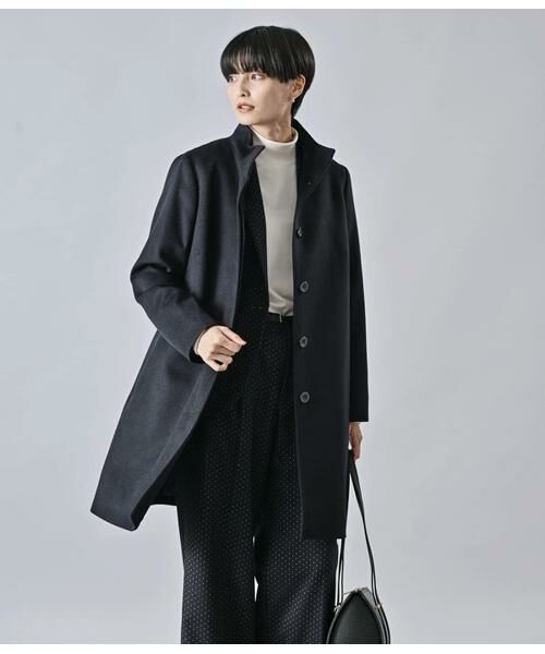Atraer/アトラエル カシミヤ混ビーバー スタンドカラーコート ネイビー 9号 Atraer/アトラエル カシミヤ混ビーバー スタンドカラーコート ネイビー 9号