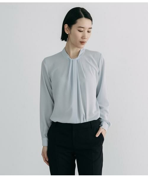 Atraer / アトラエル シャツ・ブラウス | ストレッチジョーゼット スカーフ風長袖ブラウス（サックス）