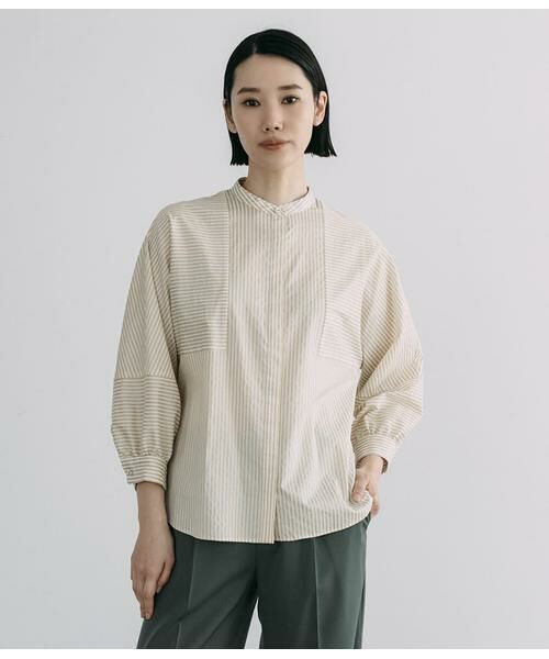 Atraer / アトラエル シャツ・ブラウス | シルキーコットンストライプ 切り替えデザインブラウス | 詳細1
