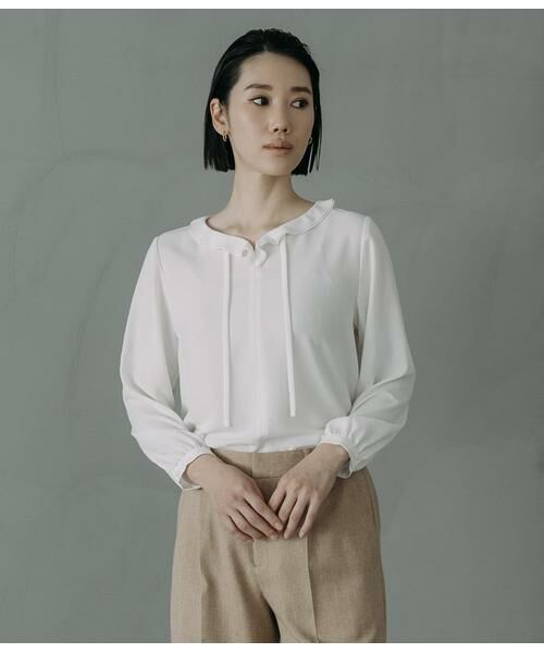 Atraer / アトラエル シャツ・ブラウス | ストレッチジョーゼット ダブルカラーリボンブラウス（ホワイト）