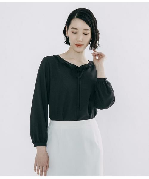 Atraer / アトラエル シャツ・ブラウス | ストレッチジョーゼット ダブルカラーリボンブラウス（ブラック）