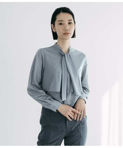Atraer / アトラエル カットソー | シアジャージー ボウタイレイヤードブラウス（サックス）