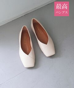 【最高パンプス/1cmヒール】美脚×快適 スクエアトゥフラットパンプス