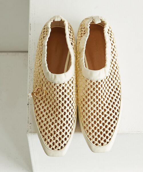 Au BANNISTER/オゥ バニスター パールチャーム付き メッシュフラットシューズ アイボリー 39 Au BANNISTER/オゥ バニスター パールチャーム付き メッシュフラットシューズ アイボリー 39