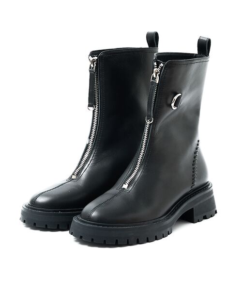 Au BANNISTER / オゥ バニスター ブーツ(ショート丈) | 軽量タンクソール フロントジップブーツ(ブラック)