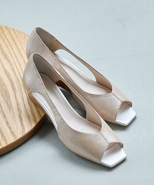 Au BANNISTER / オゥ バニスター パンプス | 【オープントゥ】バタフライカットウェッジソールパンプス【予約】（シャンパンゴールド）