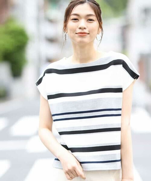 a.v.v / アー・ヴェ・ヴェ カットソー | マルチボーダーカットソー（ネイビー）