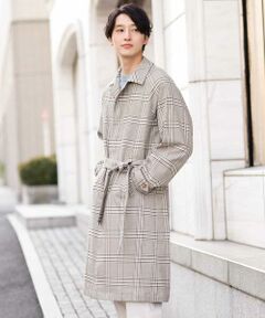 ◆水や汚れを弾く軽撥水が嬉しい！ワントーンチェック素材を使用したトレンドコート◆<br><br>今季トレンドのオーバーサイズに仕上げたステンカラー。ベルトの使い方でアレンジが楽しめる一着。<br>軽撥水（汚れにくい）加工をしているため、デイリーユースに着用できるトレンドアイテムです。<br><br>【デザイン】<br>今季トレンドのオーバーサイズに仕上げたステンカラー。<br>ベルトの使い方でアレンジが楽しめる一着です。<br>総裏のため、肌寒い季節から取り入れられるコートです。<br><br>【素材】<br>程良い肉感のあるワントーン見えのチェック柄。今季、軽撥水（水や汚れを玉のように弾く）の機能をプラスしているのも嬉しいポイント。<br><br>【おすすめコーディネート】<br>今季トレンドのくすみカラーニットとのカラーコーデやパーカーなどとのレイヤードスタイルがオススメです。<br>オーバーサイズのため、ワイドパンツでトレンド感を出したり、デニム合わせもお勧めです。<br>またテーパードパンツ合わせできれいめスタイルにもハマるトレンドコートです。