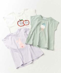 ◆大人気♪色が変わるスパンコールモチーフ◆<br><br>a.v.v KIDS大人気のトゥインクルスパンコールシリーズ！<br>キラキラモチーフは1枚で着映え間違いなし♪見て可愛い、触って楽しい一枚です。<br><br>■ポイント<br>・ひっくり返すとスパンコールの色が変わる！<br>・色によって異なるモチーフ<br>・きれいめカジュアルが完成するフレンチスリーブ<br>・安心の綿100％素材<br><br>■デザイン<br>きらきらのスパンコール部分をなでると色が変わるリバーシブル仕様。<br>リンゴはまんまるリンゴから、反対面は断面に。<br>うさぎは白うさぎから愛らしいピンクのうさぎに。<br>アイスは味が変わる！