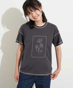 [100-130]ハイショクステッチフラワーシシュウTシャツ