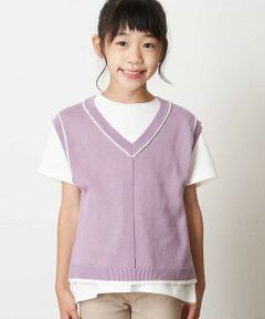 [100-130]【2点SET】Tシャツ&配色ニットベストセット