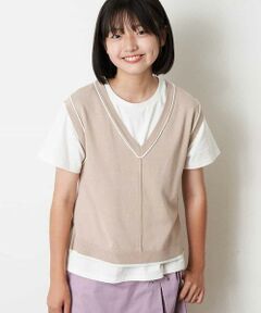 [100-130]【2点SET】Tシャツ&配色ニットベストセット