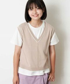 [160]【2点SET】Tシャツ&配色ニットベストセット[WEB限定サイズ]