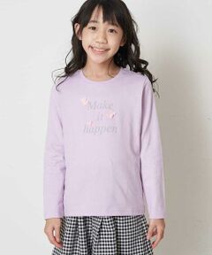 [100-130]【キレイ長持ち】モチーフ付きロゴプリント長袖Tシャツ