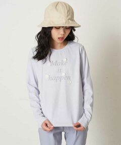 [100-130]【キレイ長持ち】モチーフ付きロゴプリント長袖Tシャツ