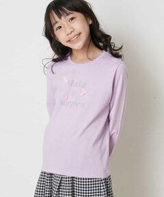 [140-150]【キレイ長持ち】モチーフ付きロゴプリント長袖Tシャツ