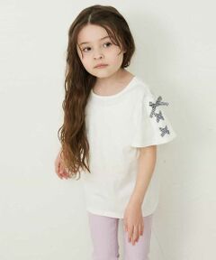 [100-130]レースアップリボンスリーブTシャツ