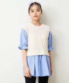 [100-130]【新色追加入荷】パフスリーブドッキングカットソー