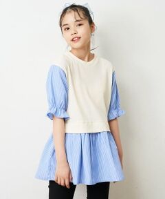 [140-150]【新色追加入荷】パフスリーブドッキングカットソー