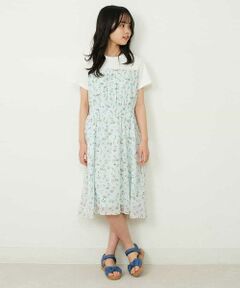 [160]花柄シフォンドッキングワンピース