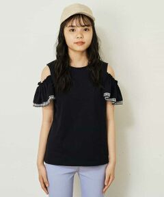 [100-130]袖フリルオフショルダーTシャツ