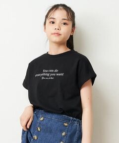 [100-130]ロールアップスリーブロゴプリントTシャツ