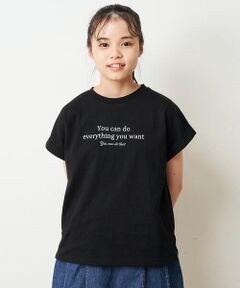 [140-150]ロールアップスリーブロゴプリントTシャツ