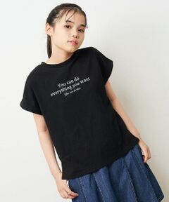 [160]ロールアップスリーブロゴプリントTシャツ