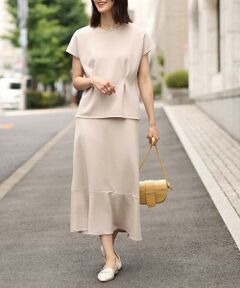 a.v.v / アー・ヴェ・ヴェ ロング・マキシ丈ワンピース | 【2点セット】パール調ボタンデザイントップス＆フレアスカート