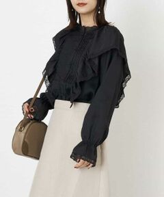 a.v.v / アー・ヴェ・ヴェ シャツ・ブラウス | レースフリルショルダーサテンブラウス