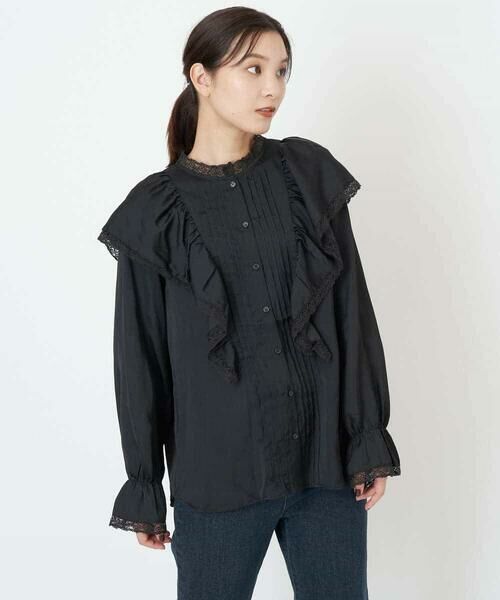 a.v.v / アー・ヴェ・ヴェ シャツ・ブラウス | レースフリルショルダーサテンブラウス | 詳細13