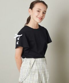 [140-150]レースアップリボンスリーブＴシャツ