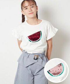 [100-130]袖フリルスパンコールＴシャツ