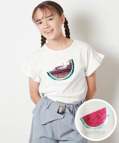 [160]袖フリルスパンコールＴシャツ