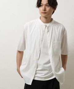 【白シャツ】バンドカラー半袖シャツ