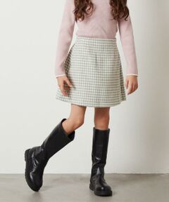 [120-130]【セットアップ対応】シャギーチェック台形スカート