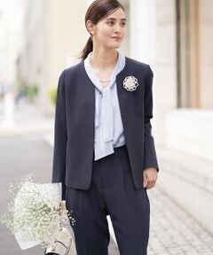 a.v.v / アー・ヴェ・ヴェ ノーカラージャケット | 【洗える/イージーケア】ダブルクロスキーネックジャケット