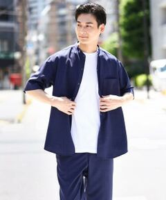 a.v.v / アー・ヴェ・ヴェ シャツ・ブラウス | 【接触冷感】バンドカラーシャツ 5分袖（セットアップ可）リライトシリーズ3