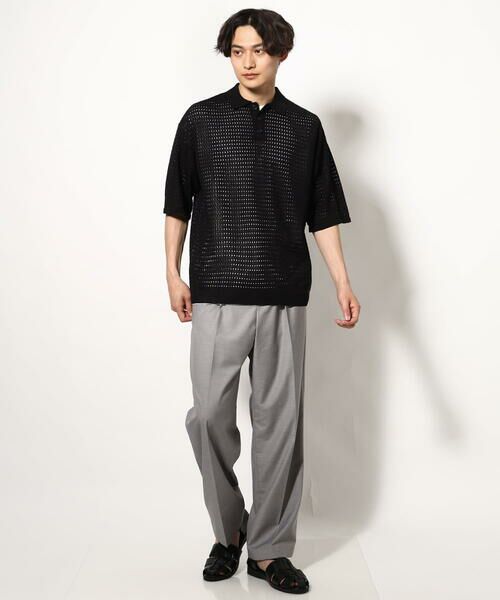 a.v.v / アー・ヴェ・ヴェ ニット・セーター | 【洗濯機で洗える】メッシュ編みワイドシルエットニットポロ ５分袖 | 詳細3