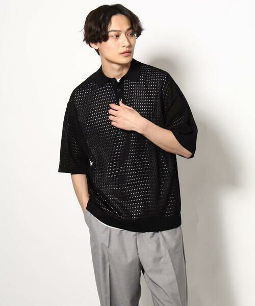 a.v.v / アー・ヴェ・ヴェ ニット・セーター | 【洗濯機で洗える】メッシュ編みワイドシルエットニットポロ ５分袖 | 詳細4